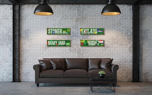 4-Pack 14"x4" Street Signs of Stoner Ave/Exit 420 / High St/Mary Jane Lane for Room Decor, Double Sided PVC Printing, Waterproof, Home Decor for Stoners, Vintage Rustic Retro Street Sign Art in Saudi Arabia