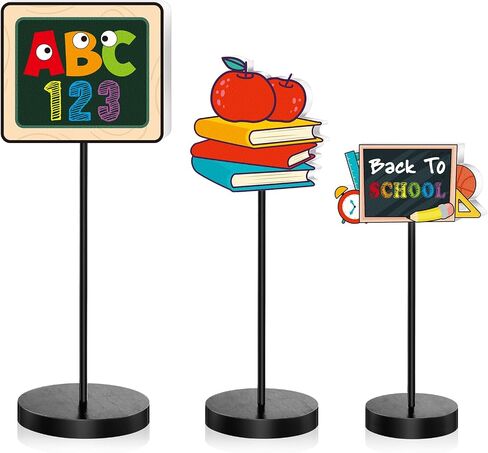 3 Pcs Back to School Wood Table Decor Standing Wooden Table Centerpiece Stationery Blackboard Books Summer Decorations for Home Classroom Summer Table Decor Small Table Decor Wood Table Sign in Saudi Arabia