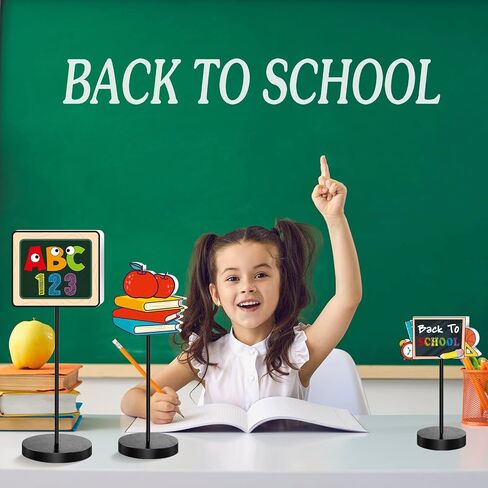 3 Pcs Back to School Wood Table Decor Standing Wooden Table Centerpiece Stationery Blackboard Books Summer Decorations for Home Classroom Summer Table Decor Small Table Decor Wood Table Sign in Saudi Arabia