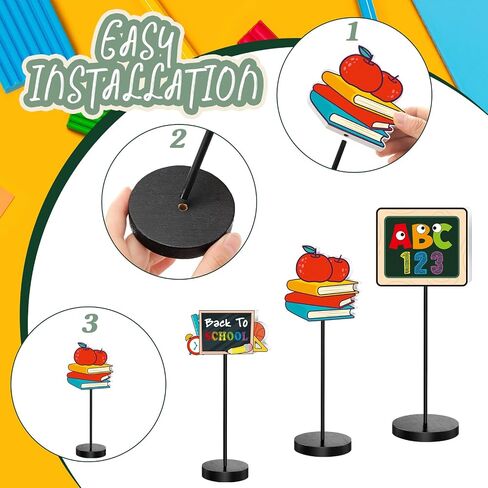 3 Pcs Back to School Wood Table Decor Standing Wooden Table Centerpiece Stationery Blackboard Books Summer Decorations for Home Classroom Summer Table Decor Small Table Decor Wood Table Sign in Saudi Arabia