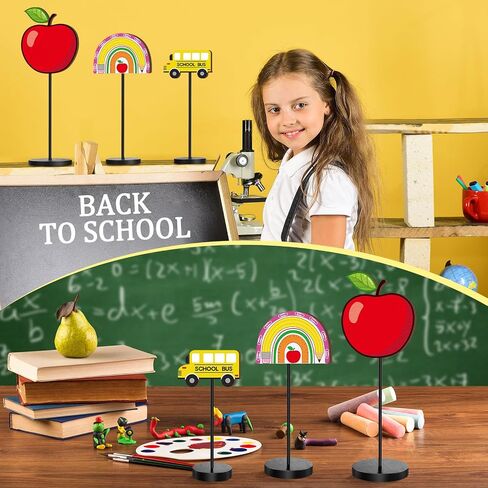 3 Pcs Back to School Wood Table Decor Standing Wooden Table Centerpiece Stationery Blackboard Books Summer Decorations for Home Classroom Summer Table Decor Small Table Decor Wood Table Sign in Saudi Arabia