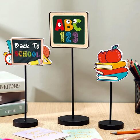 3 Pcs Back to School Wood Table Decor Standing Wooden Table Centerpiece Stationery Blackboard Books Summer Decorations for Home Classroom Summer Table Decor Small Table Decor Wood Table Sign in Saudi Arabia