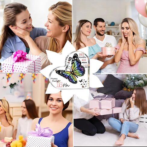 Sweet 16 Gifts for Girls, Acrylic Butterfly in Heart Ornaments Keepsake, Girl's 16th Birthday Decorations Decor for Table Desk Shelf Mantle Home Office (4.9 * 4.9") in Saudi Arabia