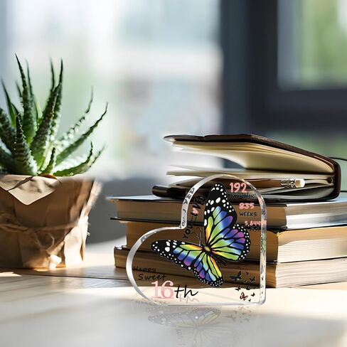 Sweet 16 Gifts for Girls, Acrylic Butterfly in Heart Ornaments Keepsake, Girl's 16th Birthday Decorations Decor for Table Desk Shelf Mantle Home Office (4.9 * 4.9") in Saudi Arabia