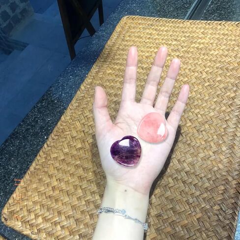 قطعتان من أحجار القلق للقلق، مجموعة بلورات الشفاء، حجر الجمشت الوردي الكوارتز القلب كريستال، أحجار الشفاء الطبيعية للاسترخاء حجر النخيل لتخفيف التوتر والقلق والتأمل in Kuwait