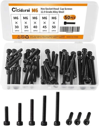 M6 x 30mm 35mm 40mm 45mm 50mm Button Head Socket Cap Screws Bolts, 10.9 Grade Alloy Steel, Metric Allen Hex Drive, Black Oxide Finish, Fully Threaded, Assortment Kit 50Pcs in Saudi Arabia