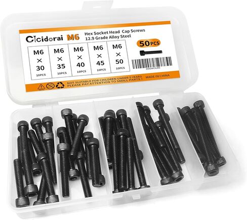 M6 x 30mm 35mm 40mm 45mm 50mm Button Head Socket Cap Screws Bolts, 10.9 Grade Alloy Steel, Metric Allen Hex Drive, Black Oxide Finish, Fully Threaded, Assortment Kit 50Pcs in Saudi Arabia