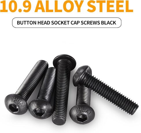 M6 x 30mm 35mm 40mm 45mm 50mm Button Head Socket Cap Screws Bolts, 10.9 Grade Alloy Steel, Metric Allen Hex Drive, Black Oxide Finish, Fully Threaded, Assortment Kit 50Pcs in Saudi Arabia