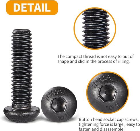 M6 x 30mm 35mm 40mm 45mm 50mm Button Head Socket Cap Screws Bolts, 10.9 Grade Alloy Steel, Metric Allen Hex Drive, Black Oxide Finish, Fully Threaded, Assortment Kit 50Pcs in Saudi Arabia