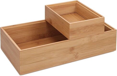 Navaris Bamboo Storage Boxes - Set of 2 Wood Stackable Box Organizers for Bedroom, Kitchen, Bathroom, Living Room, Makeup, Jewelry, Accessories in Saudi Arabia