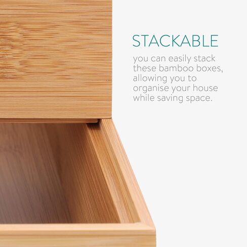 Navaris Bamboo Storage Boxes - Set of 2 Wood Stackable Box Organizers for Bedroom, Kitchen, Bathroom, Living Room, Makeup, Jewelry, Accessories in Saudi Arabia
