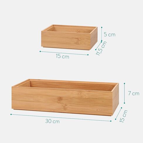 Navaris Bamboo Storage Boxes - Set of 2 Wood Stackable Box Organizers for Bedroom, Kitchen, Bathroom, Living Room, Makeup, Jewelry, Accessories in Saudi Arabia