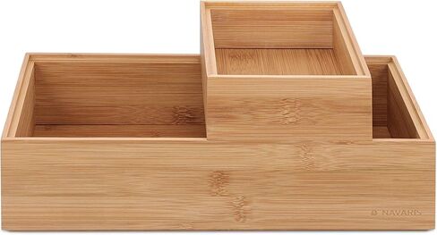 Navaris Bamboo Storage Boxes - Set of 2 Wood Stackable Box Organizers for Bedroom, Kitchen, Bathroom, Living Room, Makeup, Jewelry, Accessories in Saudi Arabia
