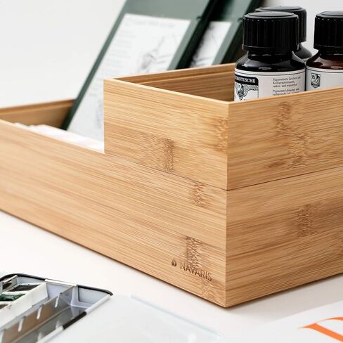 Navaris Bamboo Storage Boxes - Set of 2 Wood Stackable Box Organizers for Bedroom, Kitchen, Bathroom, Living Room, Makeup, Jewelry, Accessories in Saudi Arabia