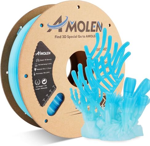 AMOLEN Glow in The Dark Filament, 1.75mm 3D Printer PLA Filament, Dimensional Accuracy +/- 0.02 mm, 1KG/2.2lb, Fit Most FDM Printer, Firefly Blue in Saudi Arabia