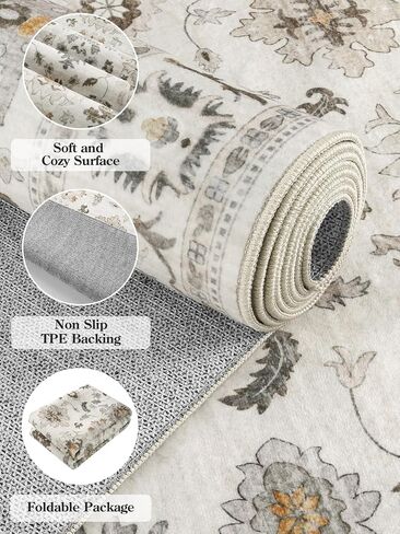 Lahome Vintage 3x5 Throw Rugs,Oriental Farmhouse Rugs for Entryway Indoor Non-Slip,Low-Pile Soft Distressed Living Room Area Rug Washable Floor Carpet for Bedroom Kitchen Laundry - Brown in Saudi Arabia