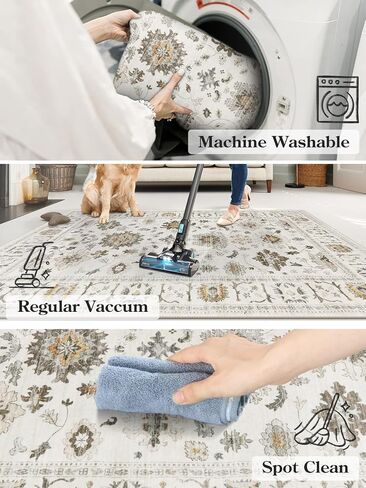 Lahome Vintage 3x5 Throw Rugs,Oriental Farmhouse Rugs for Entryway Indoor Non-Slip,Low-Pile Soft Distressed Living Room Area Rug Washable Floor Carpet for Bedroom Kitchen Laundry - Brown in Saudi Arabia