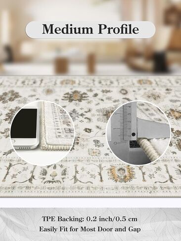 Lahome Vintage 3x5 Throw Rugs,Oriental Farmhouse Rugs for Entryway Indoor Non-Slip,Low-Pile Soft Distressed Living Room Area Rug Washable Floor Carpet for Bedroom Kitchen Laundry - Brown in Saudi Arabia