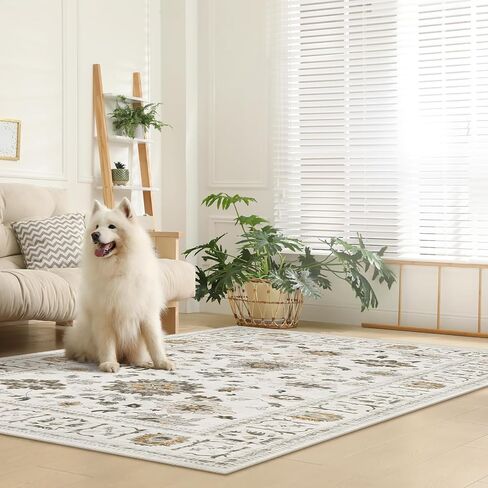 Lahome Vintage 3x5 Throw Rugs,Oriental Farmhouse Rugs for Entryway Indoor Non-Slip,Low-Pile Soft Distressed Living Room Area Rug Washable Floor Carpet for Bedroom Kitchen Laundry - Brown in Saudi Arabia
