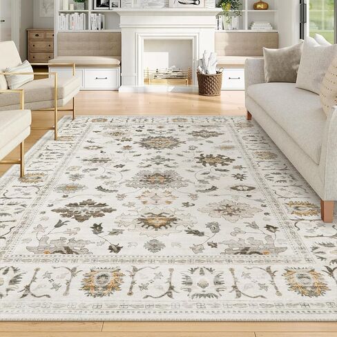 Lahome Vintage 3x5 Throw Rugs,Oriental Farmhouse Rugs for Entryway Indoor Non-Slip,Low-Pile Soft Distressed Living Room Area Rug Washable Floor Carpet for Bedroom Kitchen Laundry - Brown in Saudi Arabia