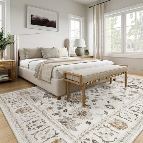 Lahome Vintage 3x5 Throw Rugs,Oriental Farmhouse Rugs for Entryway Indoor Non-Slip,Low-Pile Soft Distressed Living Room Area Rug Washable Floor Carpet for Bedroom Kitchen Laundry - Brown in Saudi Arabia