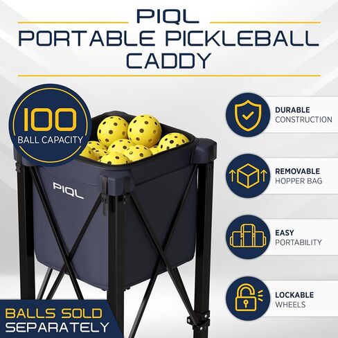 Pickleball Ball Caddy Navy Blue - 100 pickleball capacity wheeled cart - pickleball storage bag - pickle ball equipment for practice - pickleball training - Tennis Ball Hopper - Tennis Ball Caddy in Saudi Arabia