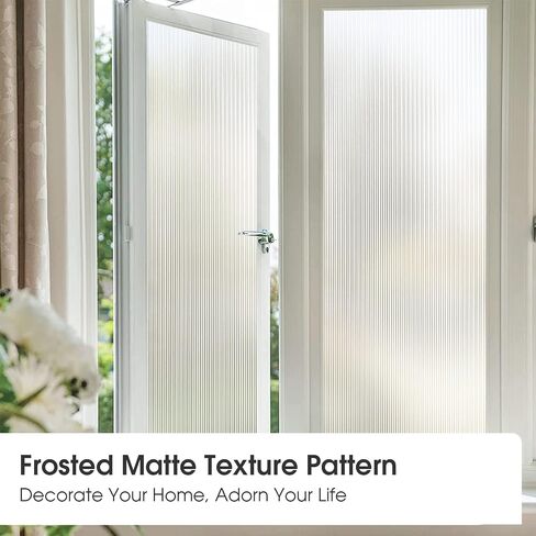 Privacy Window Film Reeded Glass Window Film Non-Adhesive Frosted Glass Window Film Sun Blocking Window Film Heat Control UV Blocking for Home Office, Translucent, 29.5 x 118 Inch in Saudi Arabia