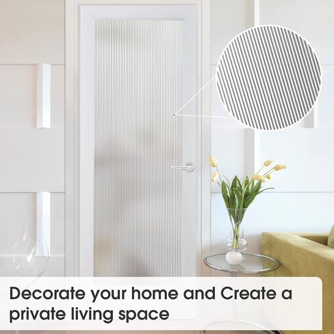 Privacy Window Film Reeded Glass Window Film Non-Adhesive Frosted Glass Window Film Sun Blocking Window Film Heat Control UV Blocking for Home Office, Translucent, 29.5 x 118 Inch in Saudi Arabia