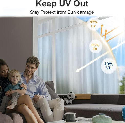 Privacy Window Film Reeded Glass Window Film Non-Adhesive Frosted Glass Window Film Sun Blocking Window Film Heat Control UV Blocking for Home Office, Translucent, 29.5 x 118 Inch in Saudi Arabia