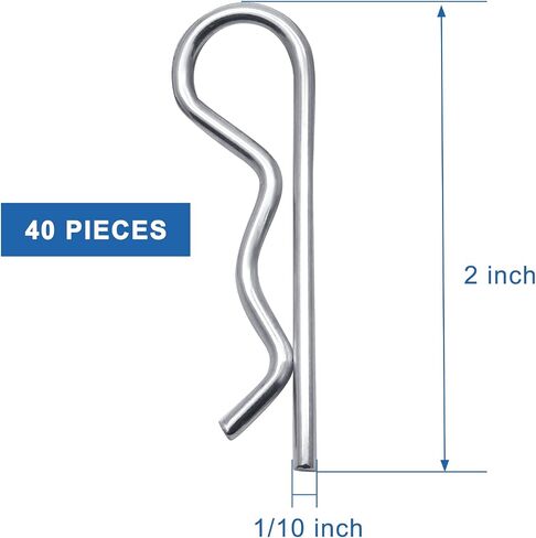 40 Pieces Cotter Pin Assortment Kit, M2.5 x 50mm R Clips Zinc Plated Steel Clips, Heavy Duty Retaining Cotter Pins for Hitch Pin Lock System in Saudi Arabia