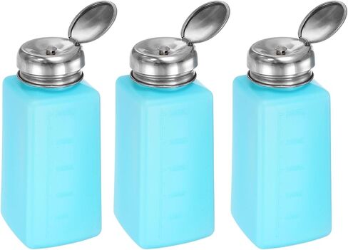 HARFINGTON 3pcs Solvent Alcohol Dispenser 100ml(3.4oz) Press Type ESD Safe Anti-Splash Liquid Dispenser Pump with Sealing Stainless Steel Lid for Acetone Cleanser, Polish Remover, Blue in Saudi Arabia