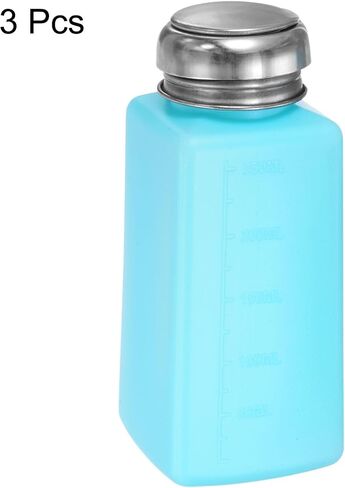 HARFINGTON 3pcs Solvent Alcohol Dispenser 100ml(3.4oz) Press Type ESD Safe Anti-Splash Liquid Dispenser Pump with Sealing Stainless Steel Lid for Acetone Cleanser, Polish Remover, Blue in Saudi Arabia