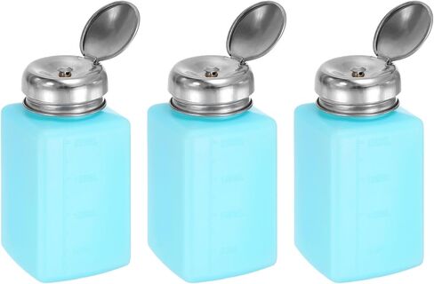 HARFINGTON 3pcs Solvent Alcohol Dispenser 100ml(3.4oz) Press Type ESD Safe Anti-Splash Liquid Dispenser Pump with Sealing Stainless Steel Lid for Acetone Cleanser, Polish Remover, Blue in Saudi Arabia