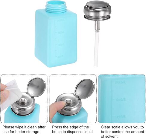 HARFINGTON 3pcs Solvent Alcohol Dispenser 100ml(3.4oz) Press Type ESD Safe Anti-Splash Liquid Dispenser Pump with Sealing Stainless Steel Lid for Acetone Cleanser, Polish Remover, Blue in Saudi Arabia