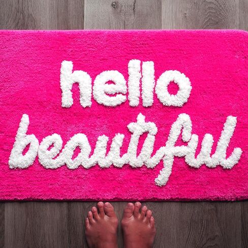 Evovee Hello سجادة حمام جميلة، سجاد حمام لطيف للفتيات، تبدو بمظهر جيد ورائع ومرح للاستحمام، ديكور حمام غير قابل للانزلاق، قابل للغسل، للأطفال والنساء، وردي داكن ساخن، أرجواني in Kuwait