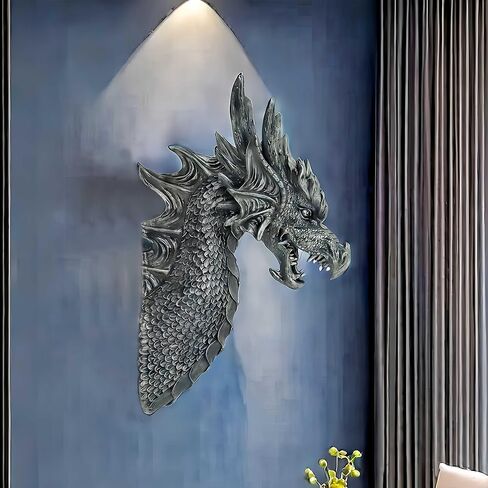 EUROSUN رأس التنين جدار ديكور حجم كبير 26 ''H القوطية التنين القرون الوسطى عصر النهضة أساطير معلقة النحت الخيال ديكور لغرفة المعيشة رجل الكهف in Kuwait