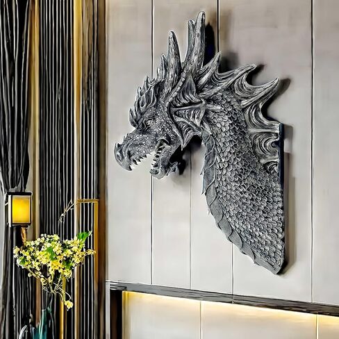 EUROSUN رأس التنين جدار ديكور حجم كبير 26 ''H القوطية التنين القرون الوسطى عصر النهضة أساطير معلقة النحت الخيال ديكور لغرفة المعيشة رجل الكهف in Kuwait