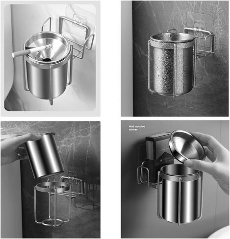 Wall Mounted Home Ashtray Stainless Steel Punch-Free Cigarette Bin Toilet Hanging Ash Tray in Saudi Arabia