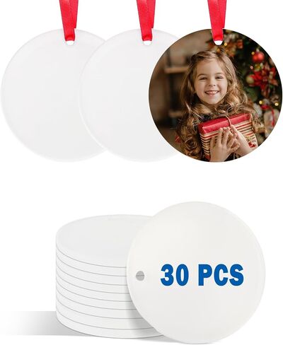30 Pcs Sublimation Acrylic Ornament Blanks Bulk,2.95 Inch Round Ornaments with Red Ribbon for Home Christmas Halloween Decoration,Acrylic Ornaments for Heat Press Transfer in Saudi Arabia