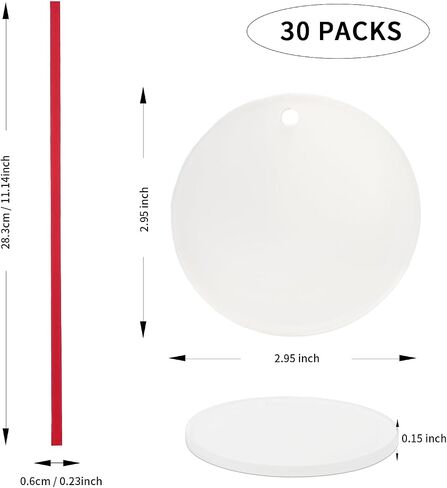 30 Pcs Sublimation Acrylic Ornament Blanks Bulk,2.95 Inch Round Ornaments with Red Ribbon for Home Christmas Halloween Decoration,Acrylic Ornaments for Heat Press Transfer in Saudi Arabia