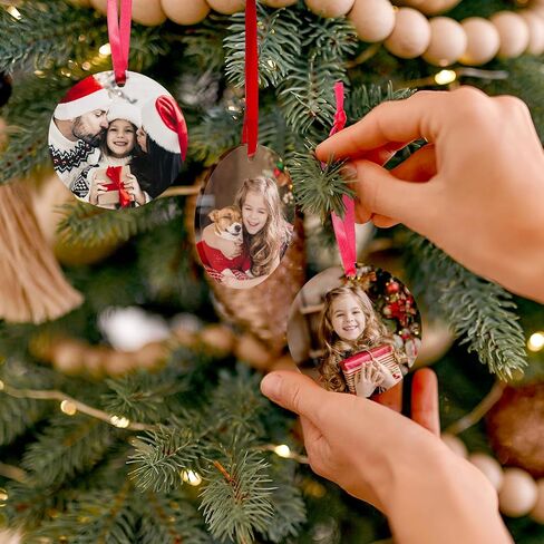 30 Pcs Sublimation Acrylic Ornament Blanks Bulk,2.95 Inch Round Ornaments with Red Ribbon for Home Christmas Halloween Decoration,Acrylic Ornaments for Heat Press Transfer in Saudi Arabia
