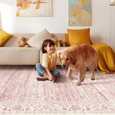 Area Rugs 5x7, Green Washable Rugs for Living Room Bedroom Dining Room Kitchen, Ultra Thin Soft Boho Rug Non Slip, Vintage Distressed Carpet Floral Rug for Home in Saudi Arabia