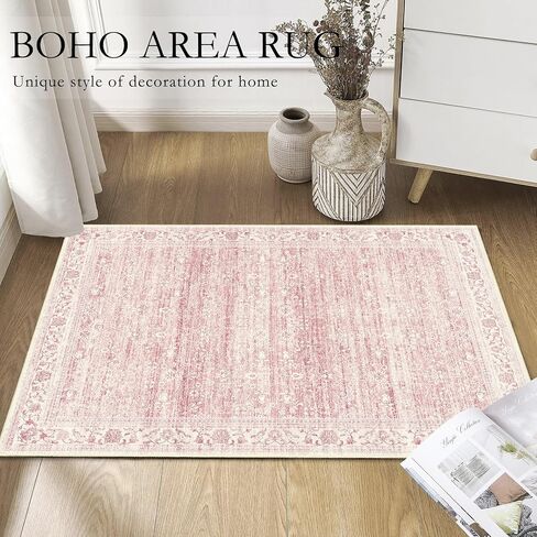 Area Rugs 5x7, Green Washable Rugs for Living Room Bedroom Dining Room Kitchen, Ultra Thin Soft Boho Rug Non Slip, Vintage Distressed Carpet Floral Rug for Home in Saudi Arabia