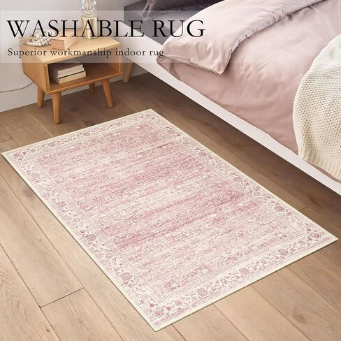 Area Rugs 5x7, Green Washable Rugs for Living Room Bedroom Dining Room Kitchen, Ultra Thin Soft Boho Rug Non Slip, Vintage Distressed Carpet Floral Rug for Home in Saudi Arabia