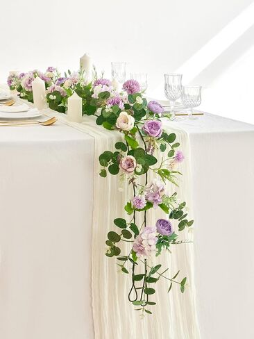 MISSPIN 5.9Ft Eucalyptus Garland with Flowers, Artificial Fake Flower Greenery Spring Garland for Baby Shower Wedding Mantle Table Centerpiece Spring Decor in Saudi Arabia