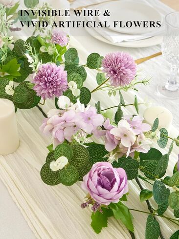 MISSPIN 5.9Ft Eucalyptus Garland with Flowers, Artificial Fake Flower Greenery Spring Garland for Baby Shower Wedding Mantle Table Centerpiece Spring Decor in Saudi Arabia