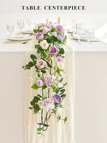 MISSPIN 5.9Ft Eucalyptus Garland with Flowers, Artificial Fake Flower Greenery Spring Garland for Baby Shower Wedding Mantle Table Centerpiece Spring Decor in Saudi Arabia