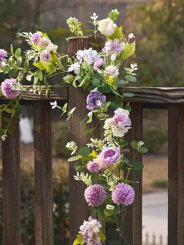 MISSPIN 5.9Ft Eucalyptus Garland with Flowers, Artificial Fake Flower Greenery Spring Garland for Baby Shower Wedding Mantle Table Centerpiece Spring Decor in Saudi Arabia