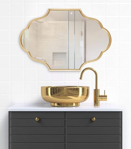 Kate and Laurel Rowla Glam Scalloped Wall Mirror, 23" x 37", Gold, Chic, Sophisticated Accent Mirror for Decor or Bathroom Vanity in Saudi Arabia