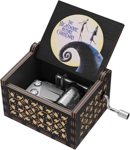 The Nightmare Before Christmas Wood Music Boxes, Wooden Carving Retro Hand Rotary Musical Box Best Gift for Halloween Christmas Thanksgiving Gift (Black) in Saudi Arabia
